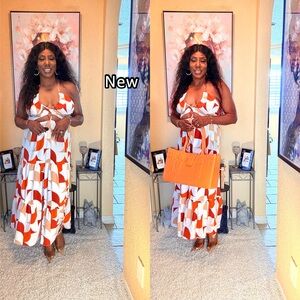 SHEIN Orange and White Patterned Dress